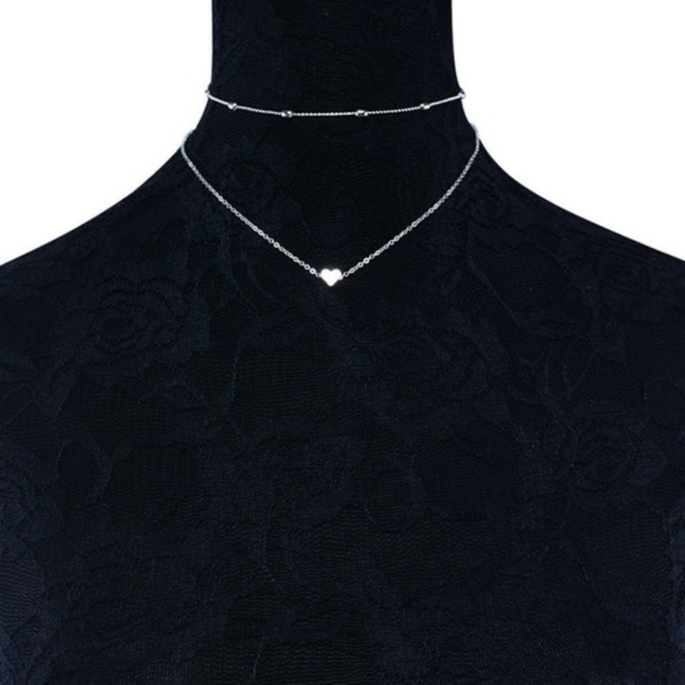 Cute Set Silver Heart Ball Chain Choker Necklace - Picture 3 of 6